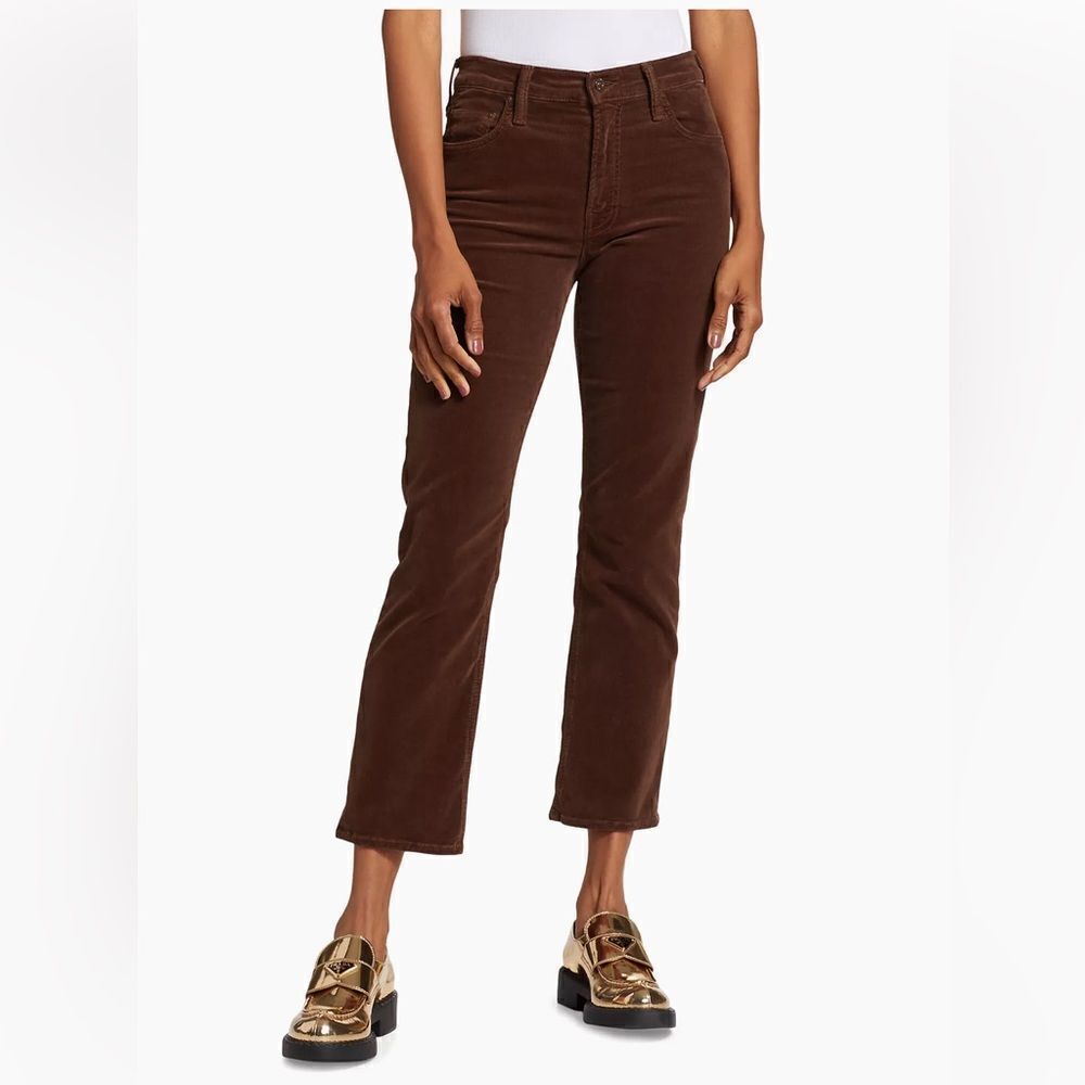 NWT Mother The Rider Mid-Rise Corduroy Jeans cropped rum raisin brown 31